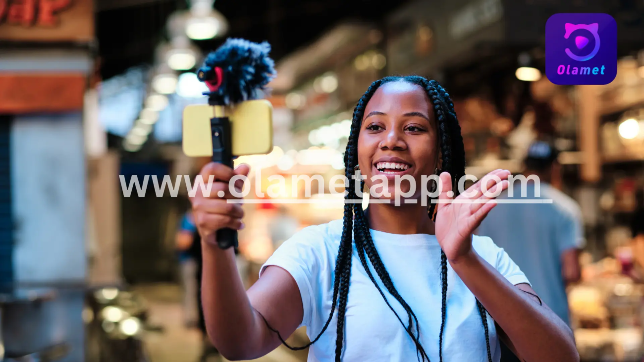 Illustration of Olamet Live Video Mod APK interface showcasing ad-free streaming, enhanced video quality, and unlimited gifts